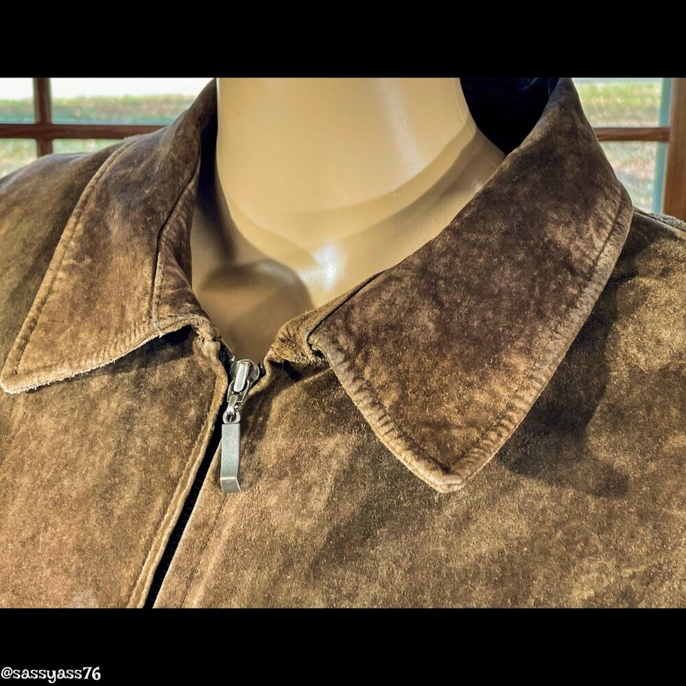 ▪️VTG▪️ROUNDREE & YORKE▪️Brown Distressed Genuine Suede Leather Bomber Jacket - Picture 2 of 9